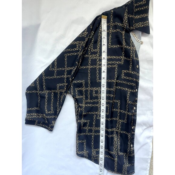 Phardi European Satin Black Button Down Blouse Chains Equestrian Formal Office 8 - Picture 10 of 12